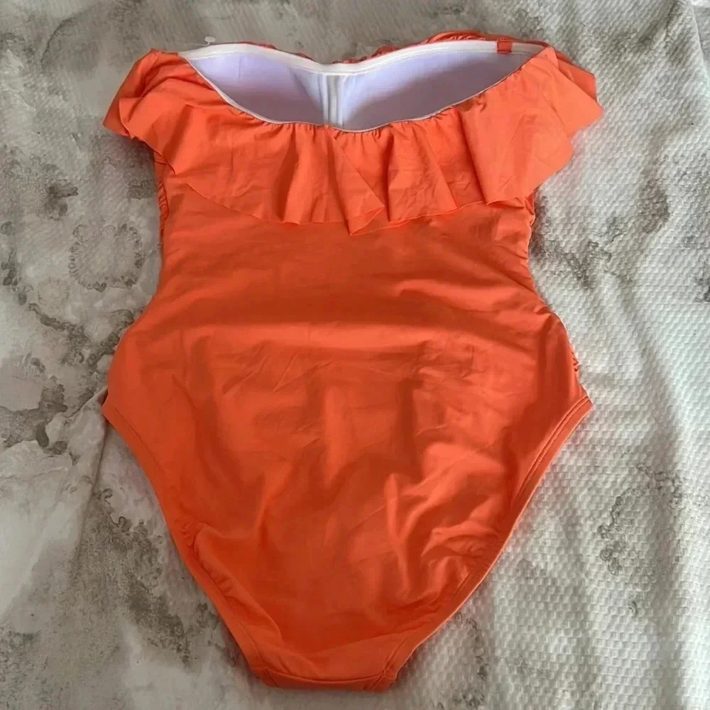 BLEU ROD BEATTIE KORE RUFFLED BANDEAU ONE PIECE SWIMSUIT SIZE 10